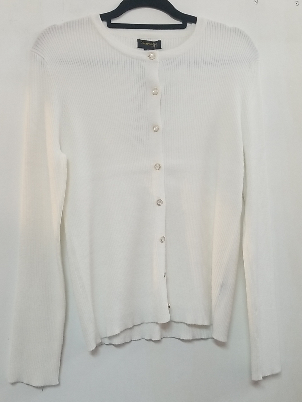White Ribbed Button-Up Long Sleeve Top